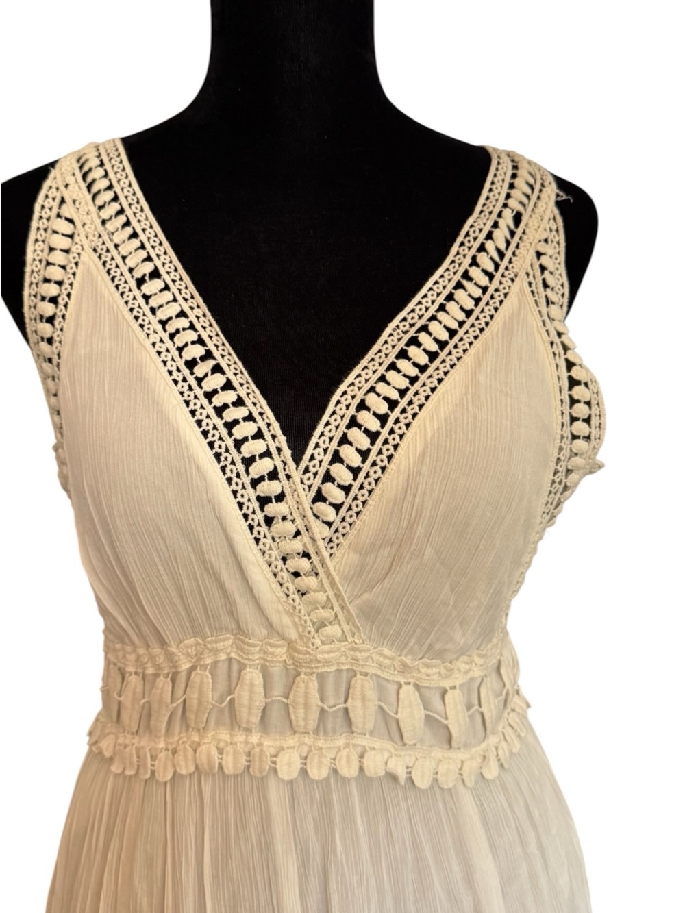 Max Studio White M Crochet Lace Maxi Dress Boho Bridal Mediterranean NWT - Picture 5 of 13